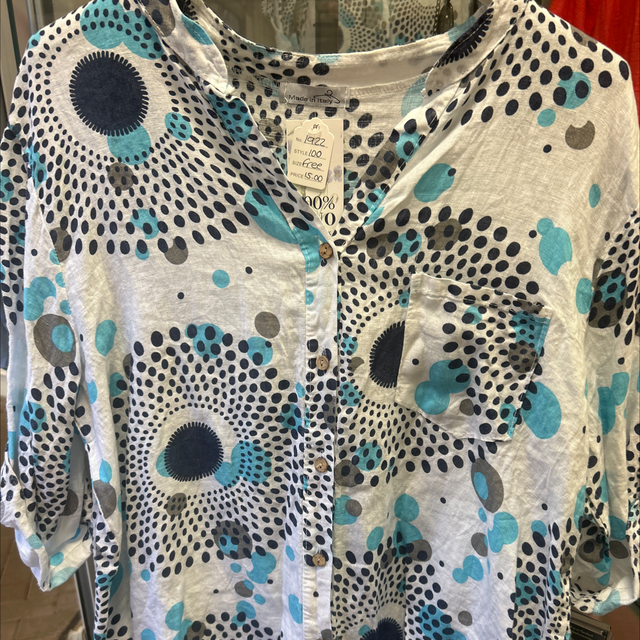 100% Linen Blue & White Linen Shirt - Free Size - 1922