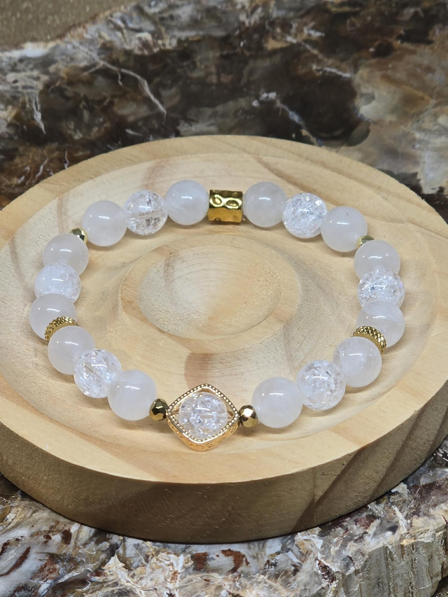 Bracelet Jade et Cristal de roche 0,8 cm 