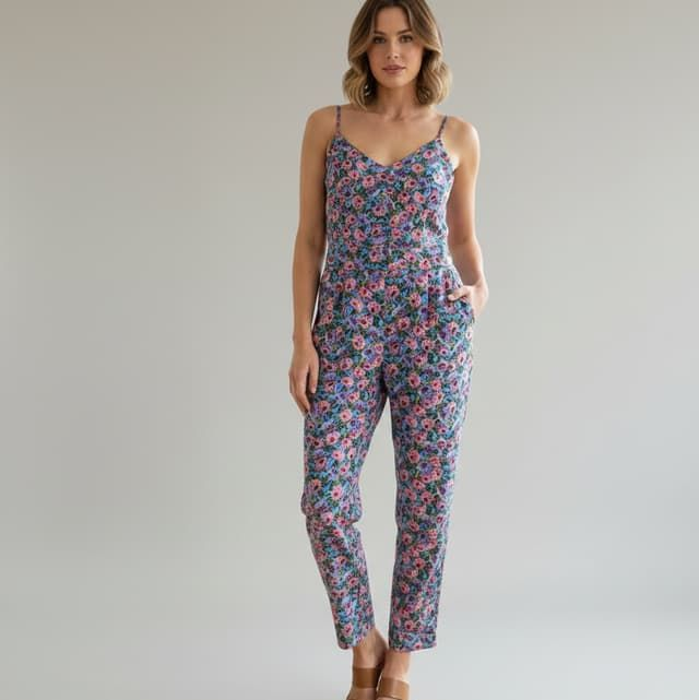 Combinaison Fleurie Emma Ella - Pantalon Droit et Dos Nu Noué - 100% Polyester