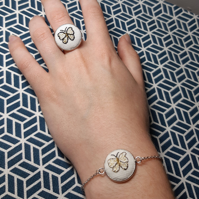 Parure bracelet et bague papillon doré