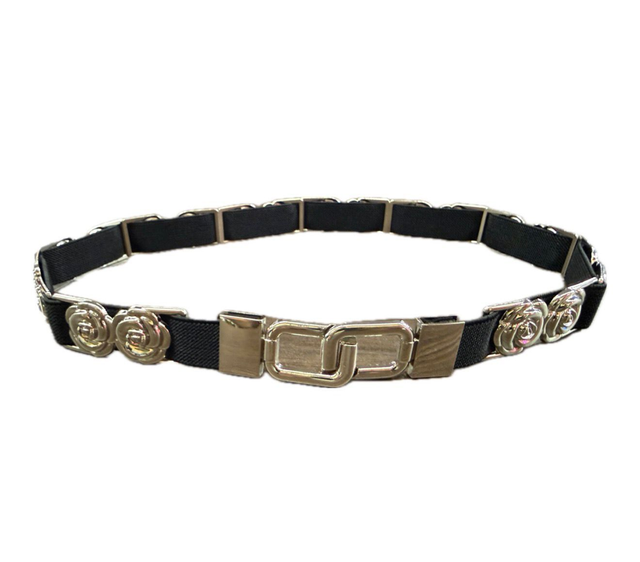 Riem elastiek zwart met zilver roosjes