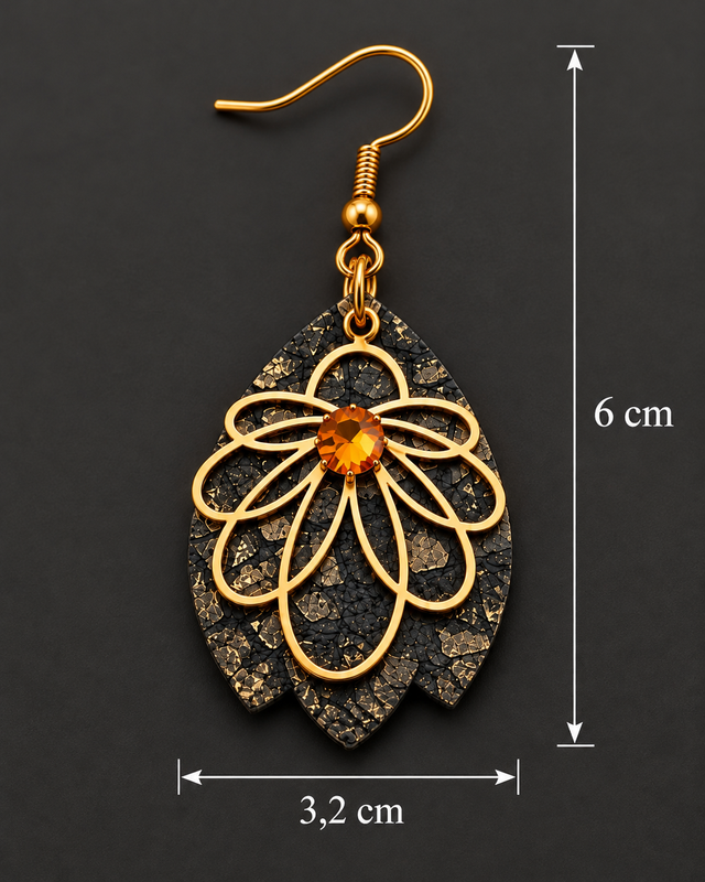 Éclat Mordoré – Boucles d’oreilles en cuir aux formes florales originales