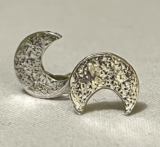Recycled Sterling Silver Textured Half Moon Stud Earrings