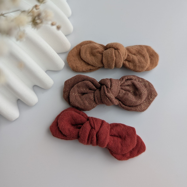 Barrette Noeud Romane pince crocodile tons naturels