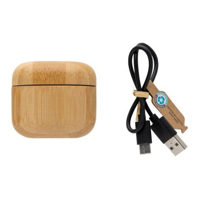 RCS recycled plastic &amp; bamboo TWS earbuds