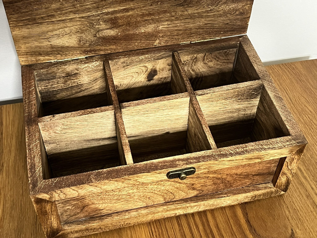 Tea box with six compartments made of Mango wood.