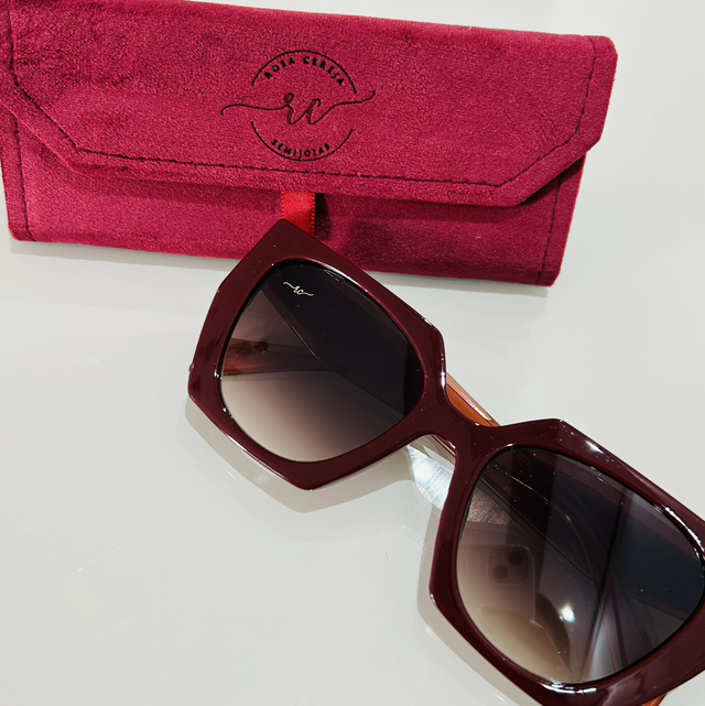 Óculos de sol maxi quadrado bordô lentes degradê marrom - proteção uv