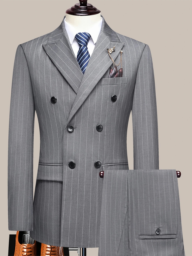 Men's Latest Suit Striped Double-Breasted Suit 