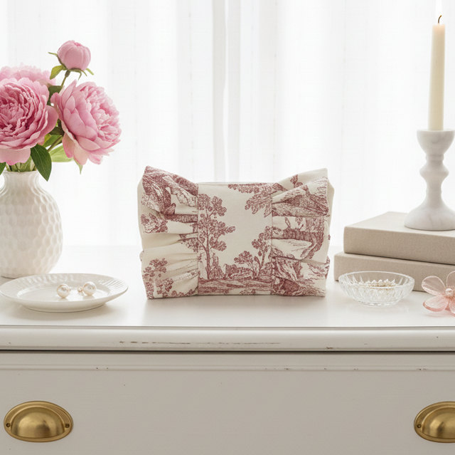 Trousse toile de jouy rose