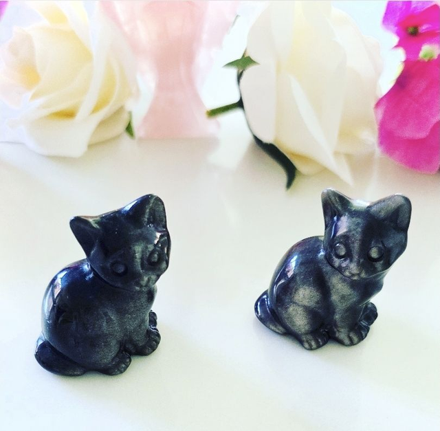 Cat : Silver Sheen Black Obsidian 