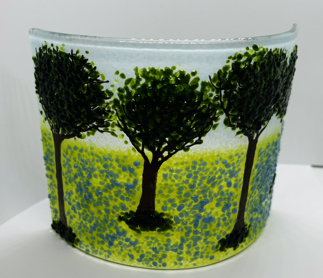 Cornish Bluebell Woods Curved Fused Glass Scene