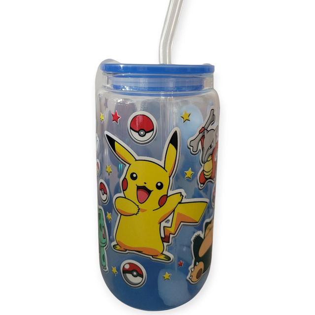 Gourde avec paille en verre pikatchu 