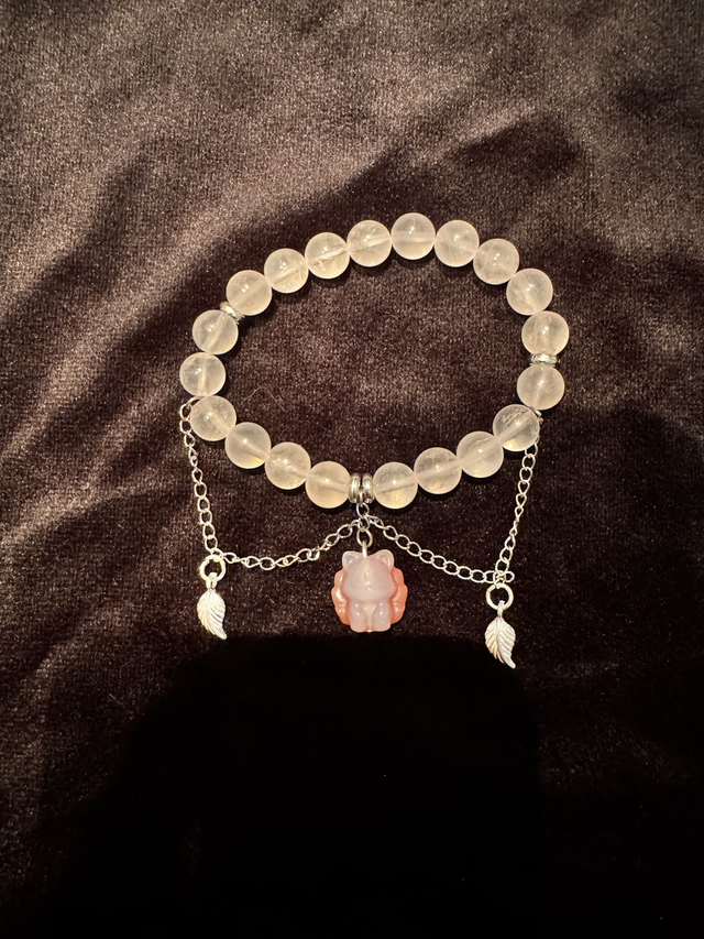 Bracelet Énergétique Kitsune Rose – Perles 8mm, 16 cm et plume en argent 92