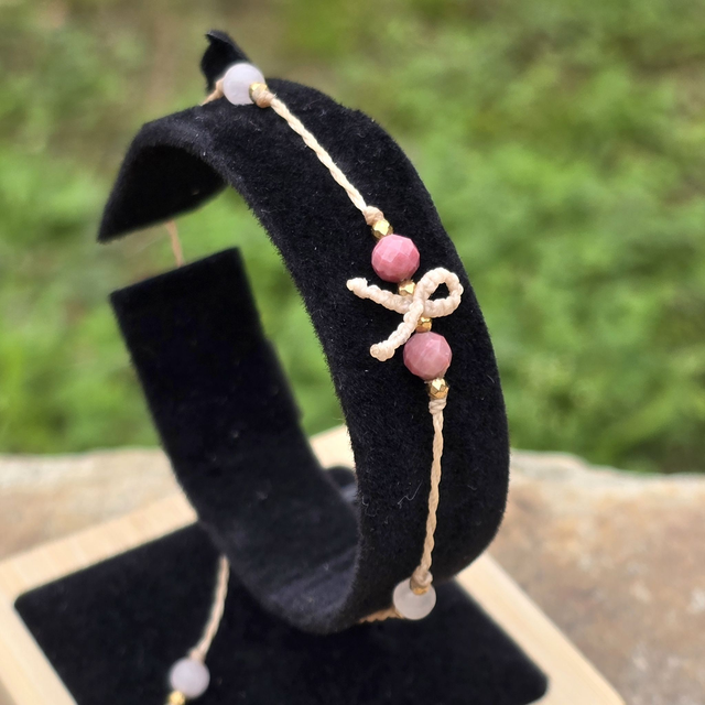 Bracelet Cœur Solidaire🎗️ Rhodonite &amp;  Quartz Rose 