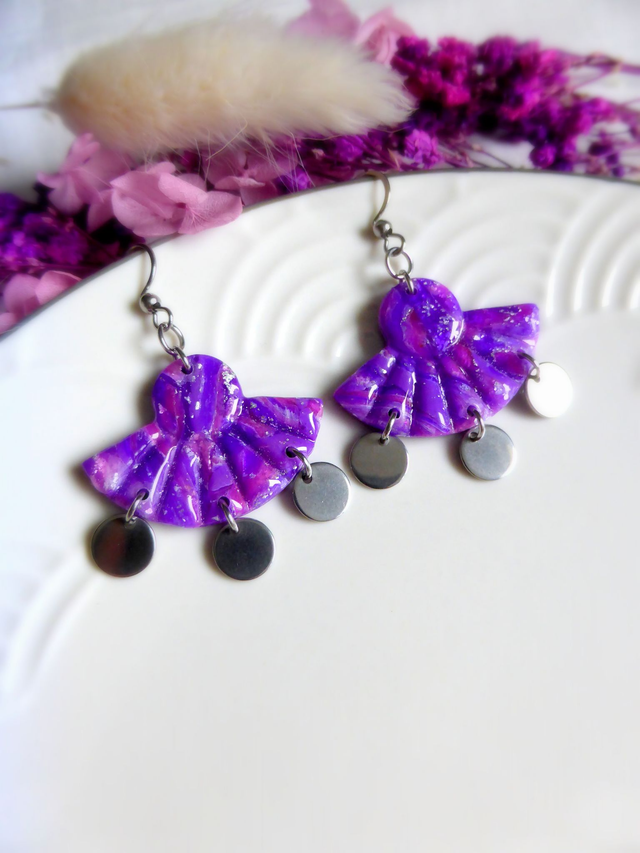 Boucles d'oreilles éventails courts - Eclat de lavande