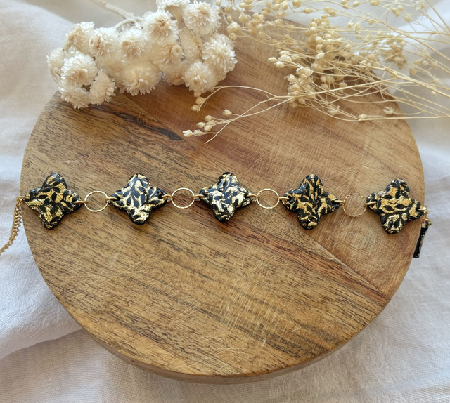 Bracelet trèfles - feuillage noir