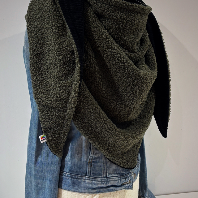 Maxi chèche, écharpe « Sherpa kaki et noire »