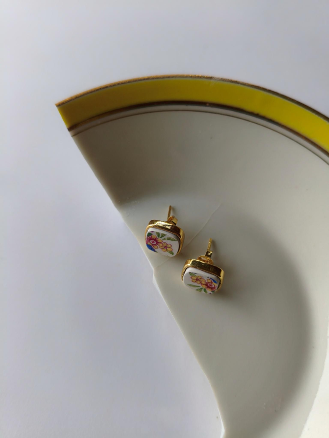 Boucles d'oreilles carrées - faience - Sarreguemines - no.7