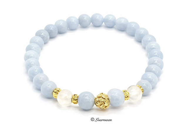 Bracelet « lotus » Angélite bleu et sélénite 6 mm 