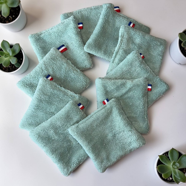 10 Lingettes démaquillantes Lavables - Double bambou - Vert