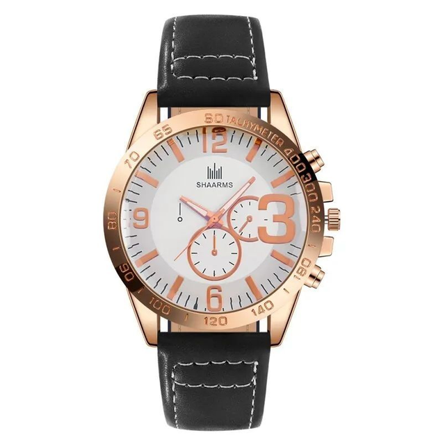 Montre étanche 3 bars pour homme, bracelet cuir noir,  