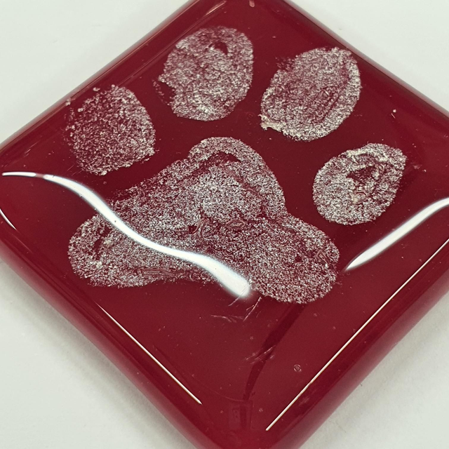 Big deep red and silver pawprint pendant NEW