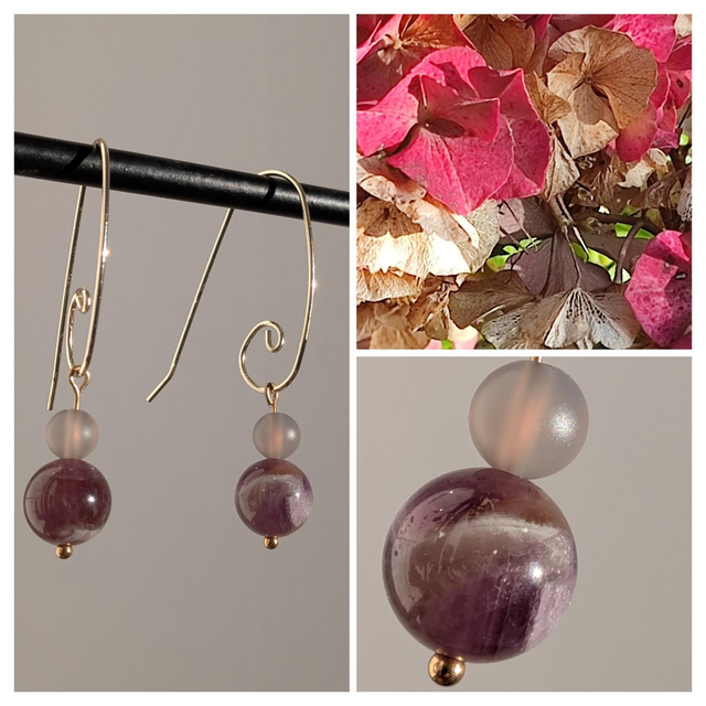 Améthyste et agate grise : boucles d'oreilles sans nickel, pièce unique 