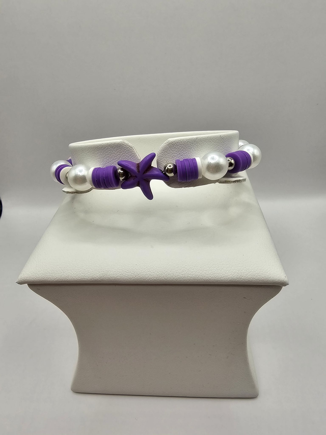 Heishi Clay Bead &amp; Faux Pearl Starfish Bracelet.