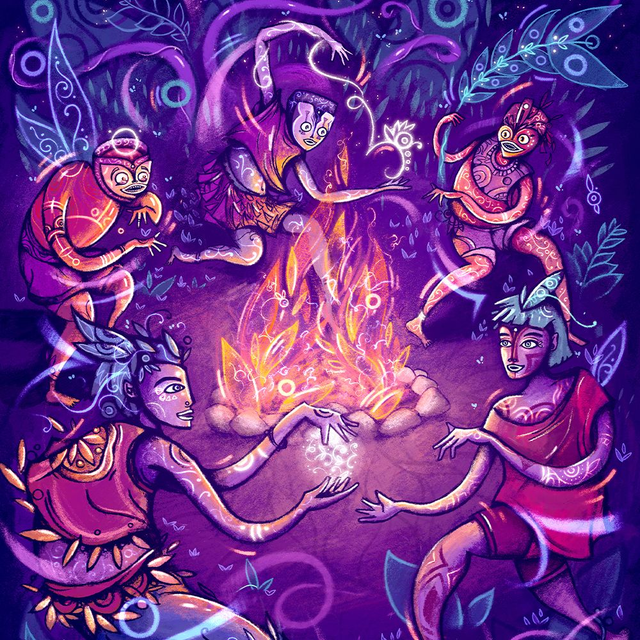 Autour des flammes - Affiche illustration festive - 30x40cm / 18x24 cm