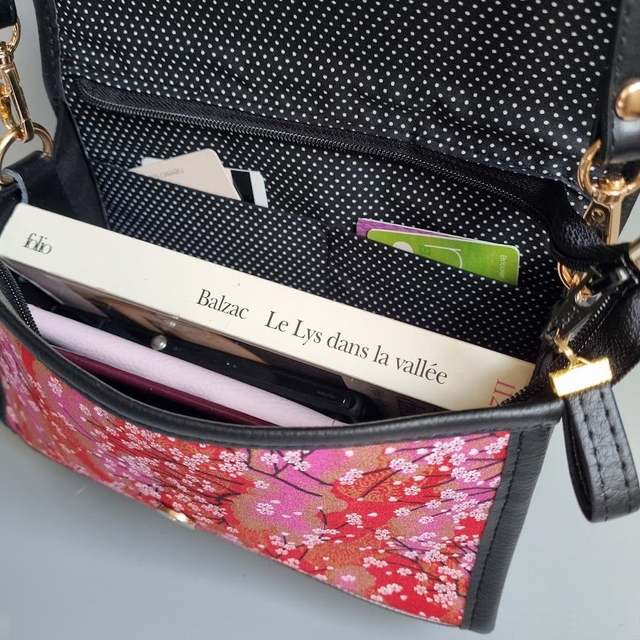 Mini-sac cartable "Akina" rouge doré & simili cuir noir