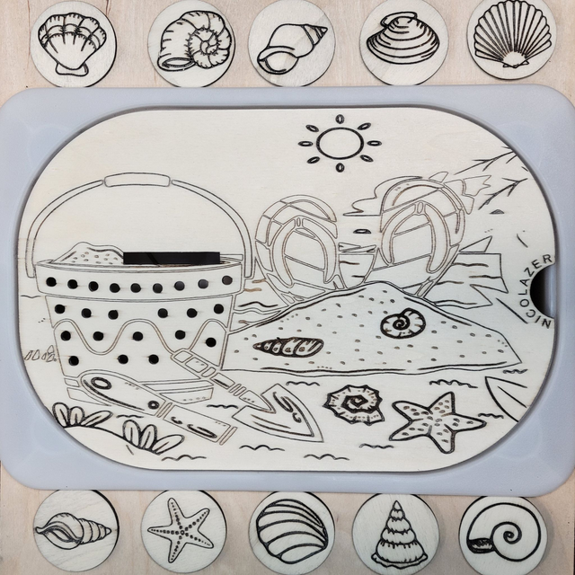 Insert sensoriel bois compatible trofast &quot;la plage et ses coquillages&quot;