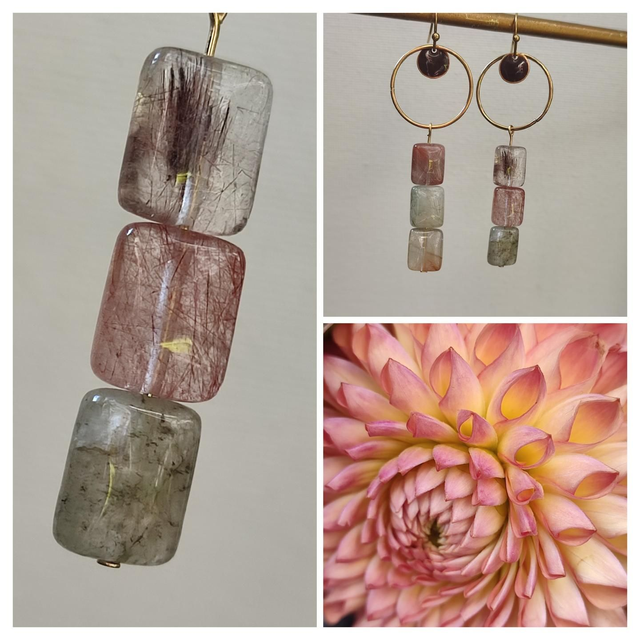 Cercles email brun &amp; pierres naturelles, acier inoxydable doré -sans nickel, pièce unique 