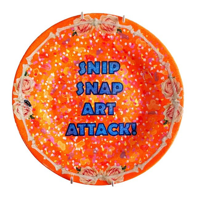 &quot;Snip Snap Art Attack&quot; Orange Upcycled Wall Plate - House of Frisson