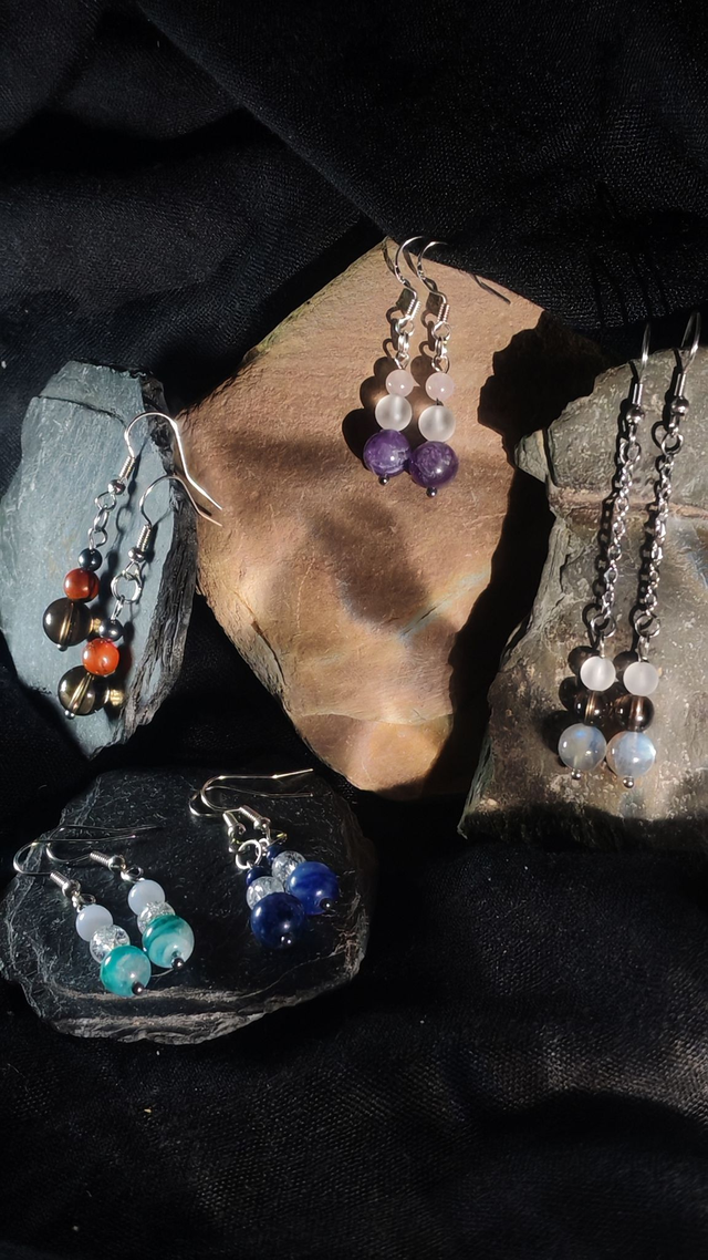 Boucles d'oreilles cascade, trio de perles