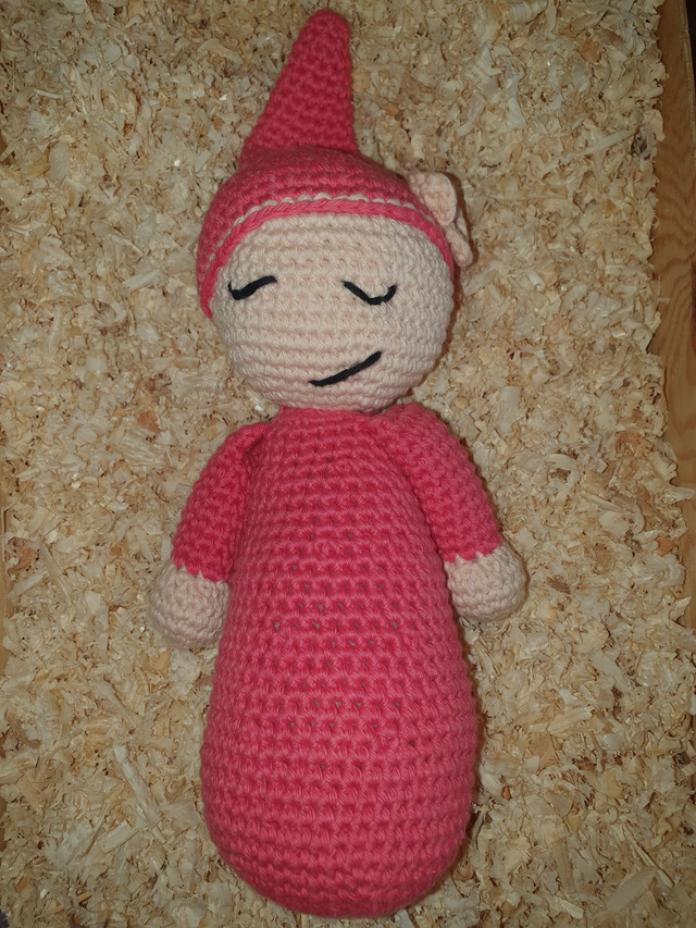 Poupée culbuto rose + grelot 