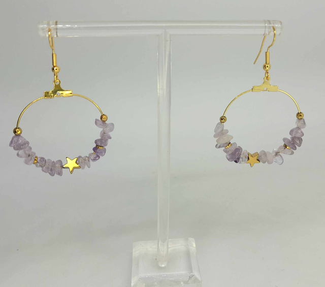 Boucles d&#039;oreilles créoles chips améthyste