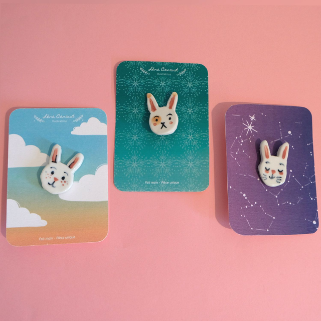 Broche céramique - Famille Lapins