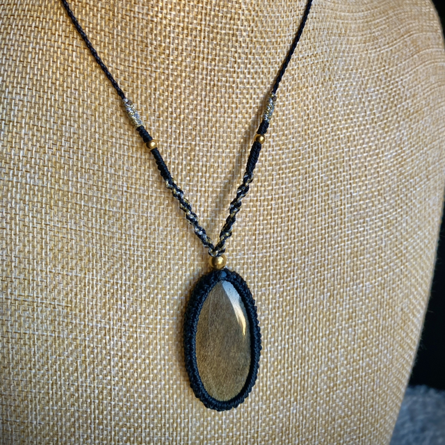 Collier sautoir Obsidienne Dorée 