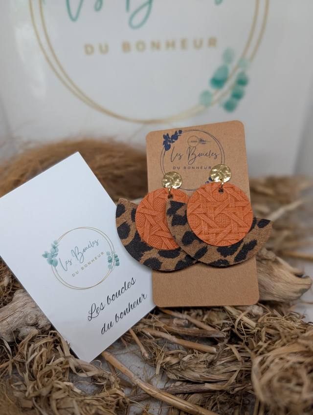 Boucles d'oreilles Dona orange léopard do061