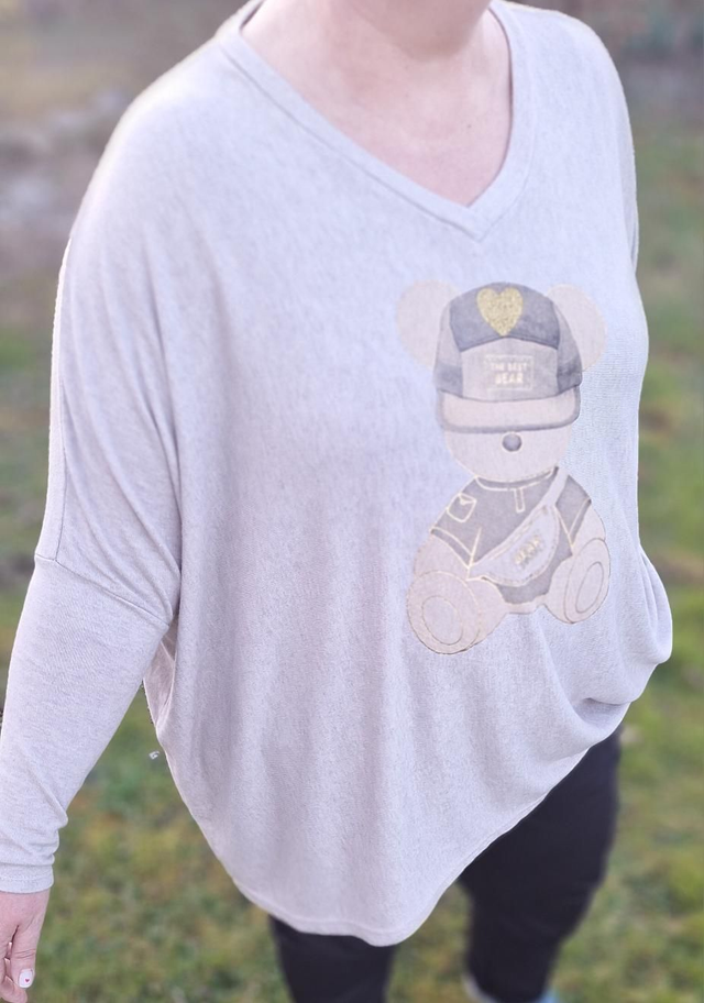 pull nounours beige