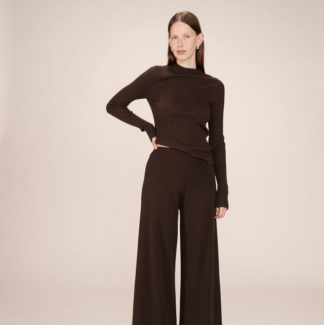 High Wait Knit Trousers Chocolate 