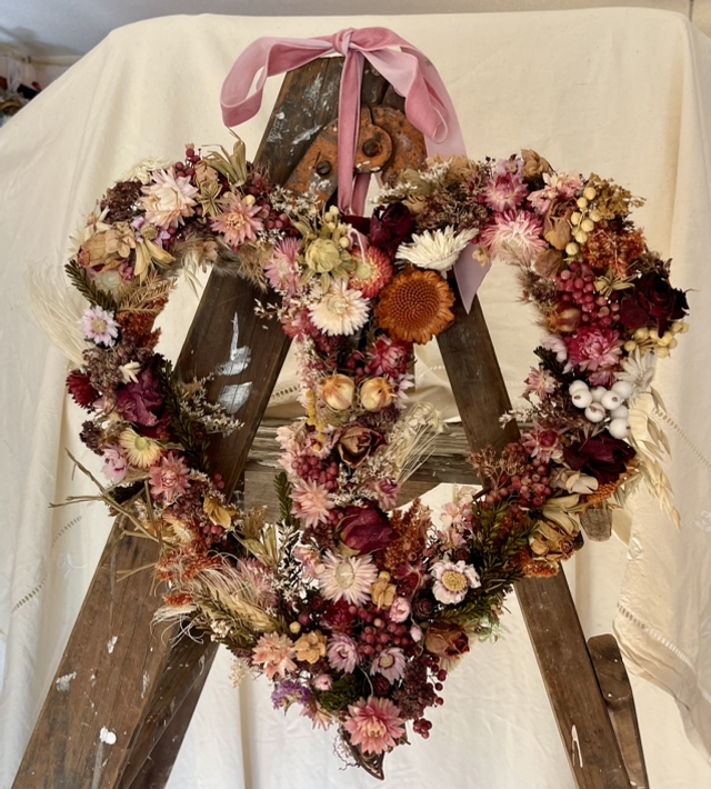 pink heart flower wreath