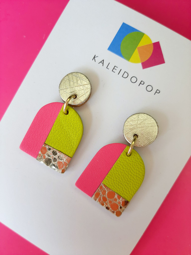 SALE! Colourblock arch earrings - pink / yellow / gold 