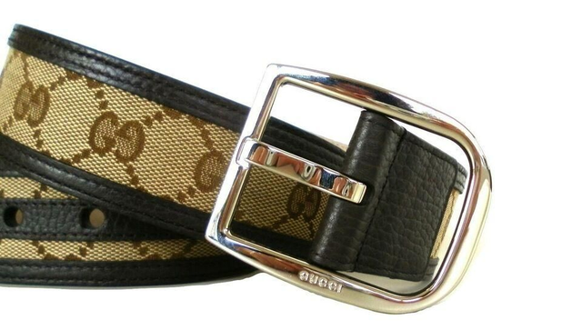 GUCCI cintura uomo pelle e tessuto guccissima marrone