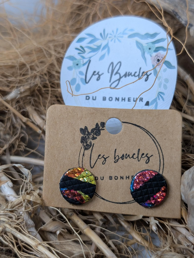 Boucles d&#039;oreilles puces multicolore pu058