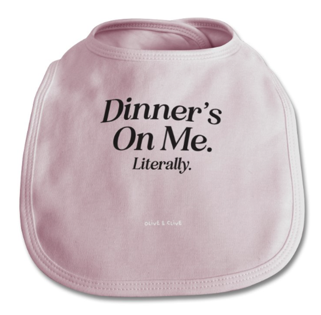 Dinner&#039;s On Me Pink Cotton Bib