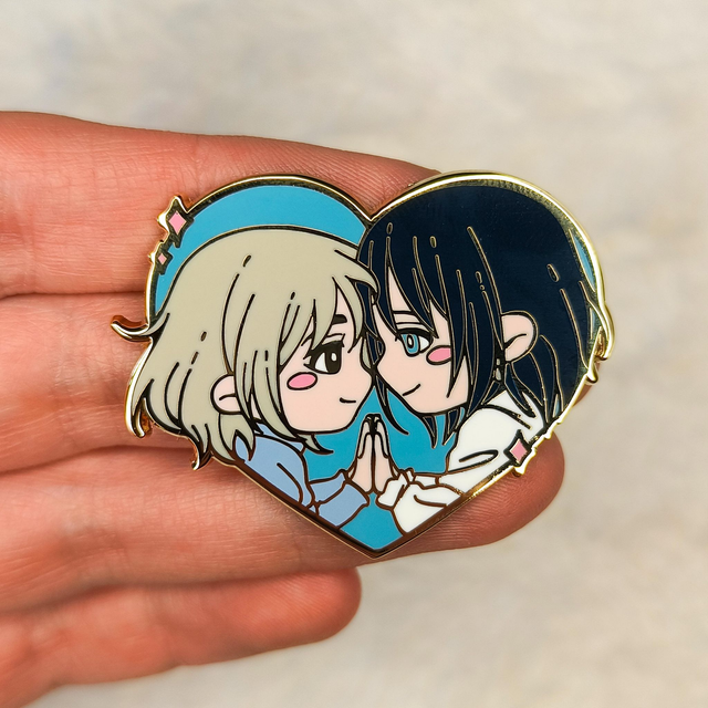 Anime Hard Enamel Pin – SophiexHowl Inspired Couple Pin | Gold Plated, Heart-Shaped | Howl's Moving Castle FANART