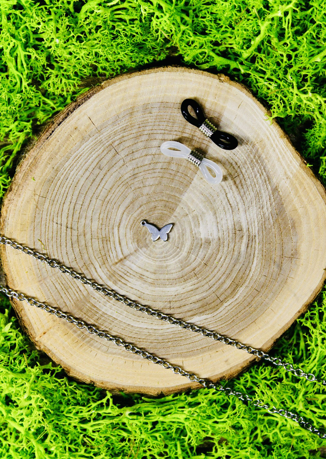 Chaine de lunettes touche de magie argentée personnalisée Papillon