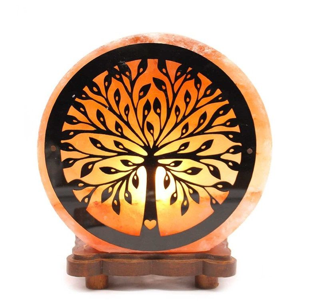 Lampe en cristal de sel de l'Himalaya Arbre de Vie ronde