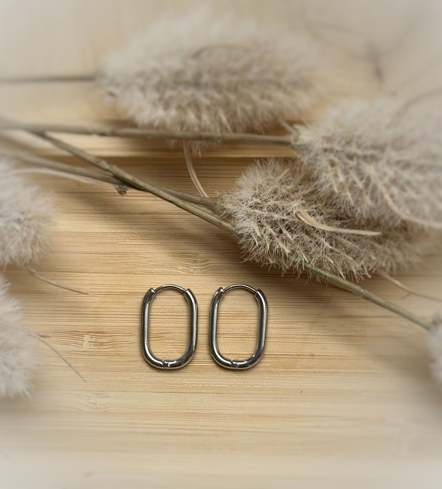 Créoles ovales 21x15 mm - Acier inoxydable Argenté (x2)